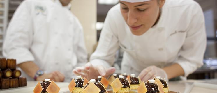 CIA student with prior work experience making dessert, through the Turbo Accelerated Culinary Degree program.